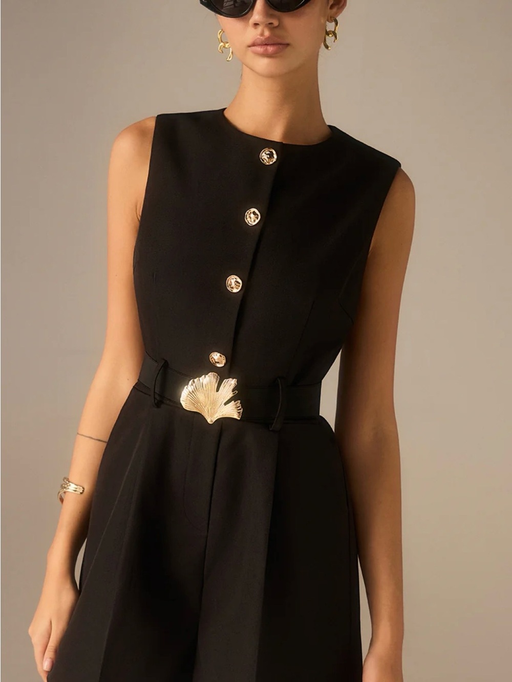 Commense Metal Button Belted Jumpsuit - Large